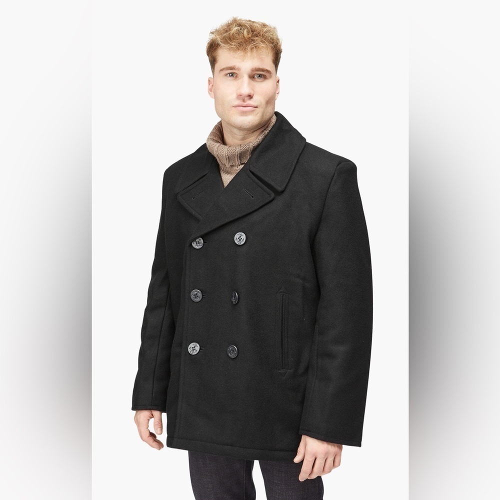 Men’s US Navy Military Navy Blue Wool Pea Coat. Size S